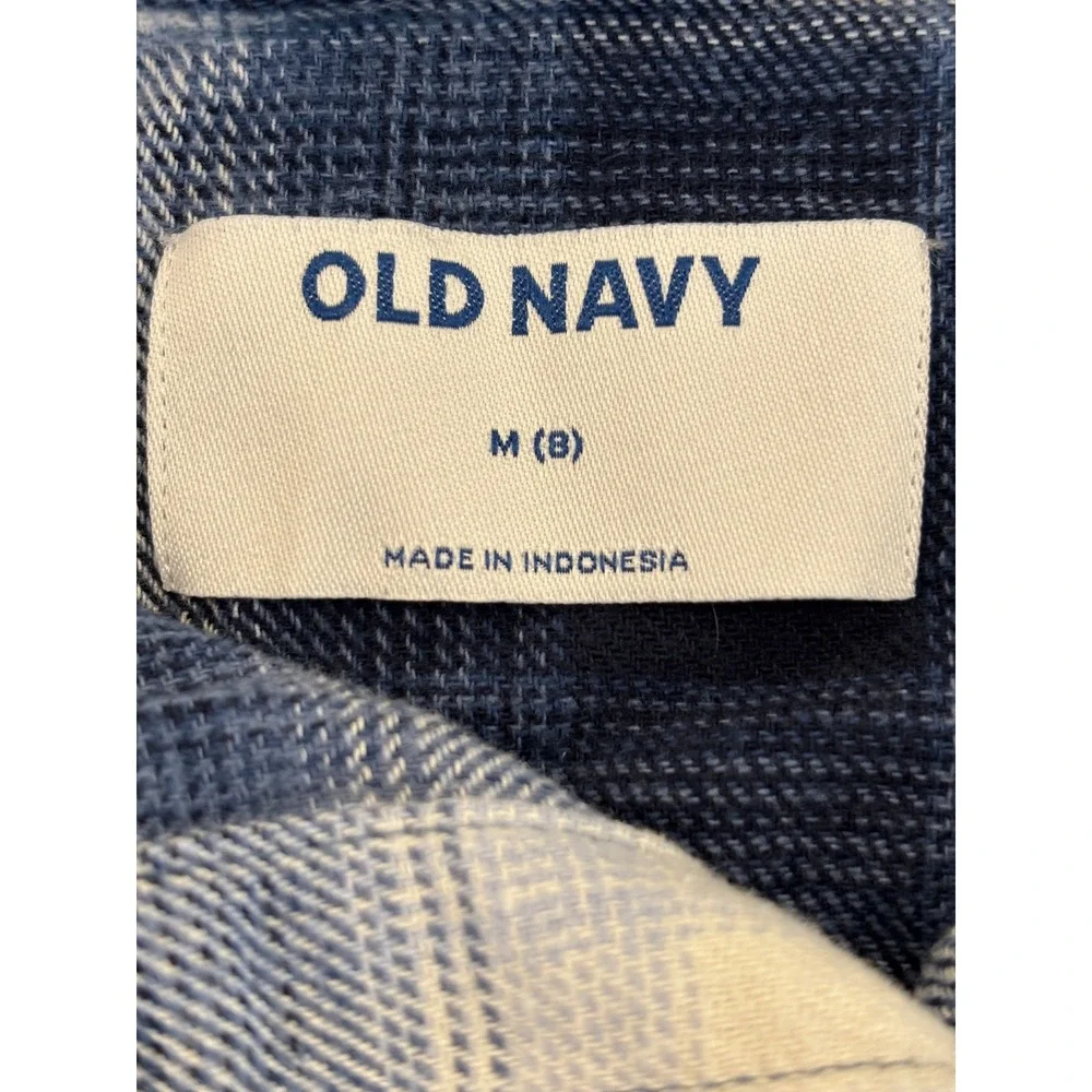 Old Navy Boys Blue White Plaid Flannel Button Down Shirt Size Medium 8